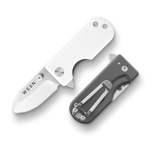 Image of WESN Microblade Premium Folding Pocket Knife - 1.5 inch D2 Steel Blade, Compact Titanium EDC Knife with G10 Handle, Manual Thumb Stud, Deep Carry Clip - Lightweight Everyday Carry (White /Titanium)