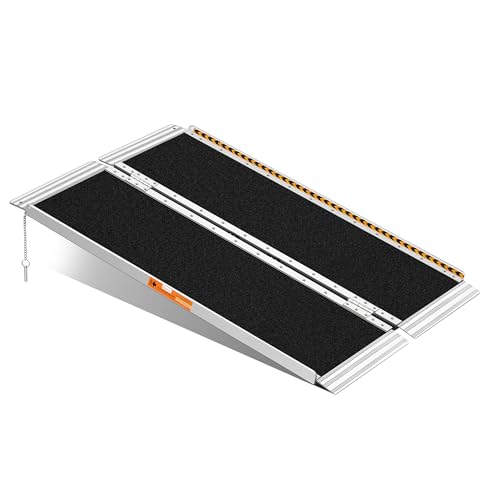 Rampa para Silla de Ruedas Plegable de Aluminio de 122 cm con Bisagra, Capacidad para Carga Pesada 362KG, Superficie Antideslizante para Scooters de Movilidad, Bicicletas, Diseño Portátil