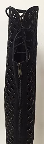 Cr Elnora Gladiator Open Toe Lace Back Full Zipper Thigh High Stiletto Heel Boot Black 74