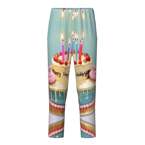 Pantalon de pyjama Happy Birthday imprimé gâteau noir S idéal pour les dimanches cocooning