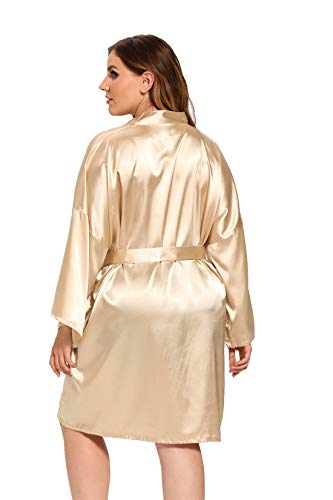 V Vaborous Women's Satin Robes Plus Size Silk Kimonos Robes Sleepwear,Short,Champagne, 3X/4X #TOP3