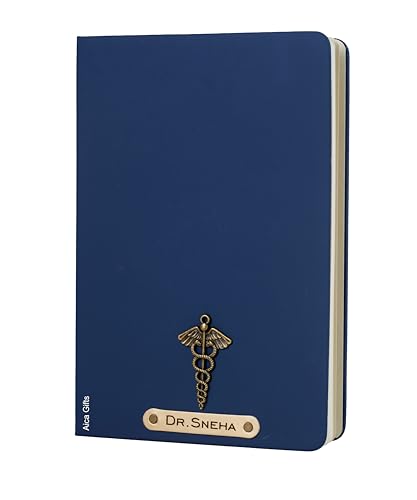 Image of AICA Personalized Name & Charm Doctor Leather Notebook Diary - A5 Size, 180 Ruled Pages (Navy Blue) | Customized Gift for Doctors Retirement Farewell Appraisal Birthday For Men Women Girls Boys