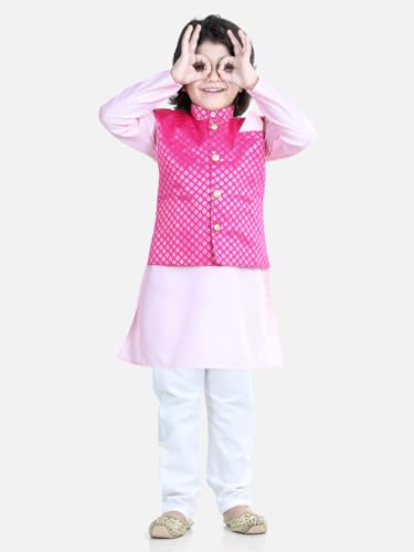 Image of BownBee Girls Cotton Kurti and Sharara Suit Set Round Neck, Angrakha Traditional Ethnic Dress, Front Open Kurta For Girl Kids, Suitable for All Festivals & Casual Wear