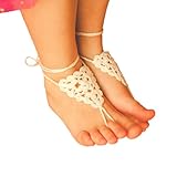 Triangle Lace Baby Barefoot Sandals Foot Jewelry, Flower Girl Gift, Crochet Boho Children Nude Shoes, Mommy & Me Beach Wear, Summer Christening, Beach First Birthday (XXS Baby size 5-10 Ivory)