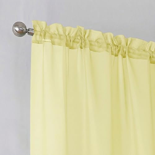 Image of Simplebrand Light Yellow Rod Pocket Top Solid Voile Sheer Curtains for Bedroom, 54 Inch Length Drapes Set of 2, Lightweight and Light Filtering Elegant Curtains Panels Window Treatment, 42Wx54L