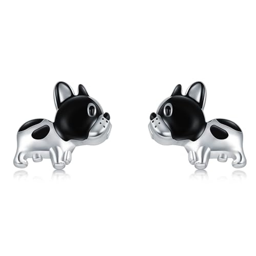 YFN Bulldog orecchini in argento sterling 925 con bulldog francese, idea regalo per gli amanti dei cani, donne e ragazze, Argento sterling, Nessuna pietra preziosa