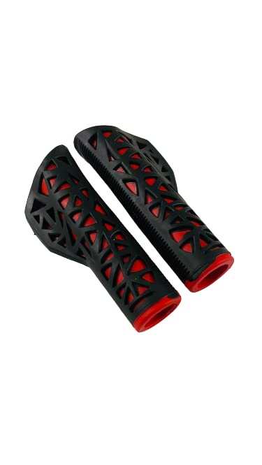 Image of Shrenik Cycle Handle Grip 12.5cm Length Dual Soft Rubber Non Toxic Anti-Slip MTB /City Bicycle Bike (Black-Red)