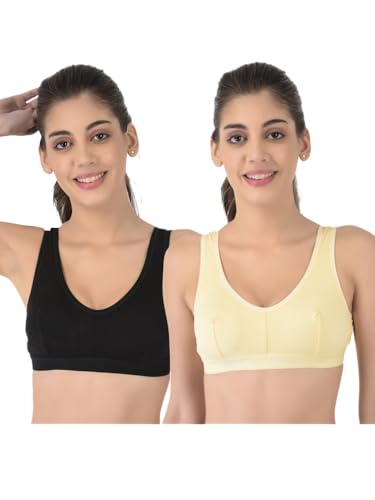 Image of Softline Women's 100% Cotton Wired Non-Padded Molded Sports Bra Combo | High-Support & Breathable Activewear | Soft & Durable for Workouts & Everyday Wear (Pack of 2)