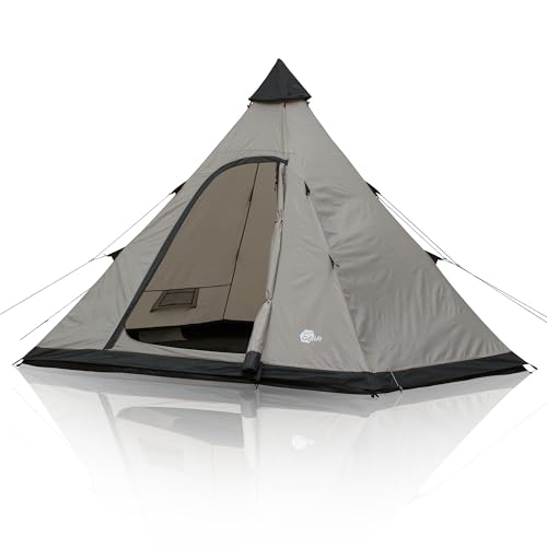 your GEAR Zelt Lido - Tipi-Zelt für 3 oder 4 Personen, Campingzelt mit eingenähtem Boden, Insektenschutz und Stehhöhe, Pyramidenzelt mit UV 50+ Sonnenschutz, Festivalzelt mit 5000 mm Wassersäule