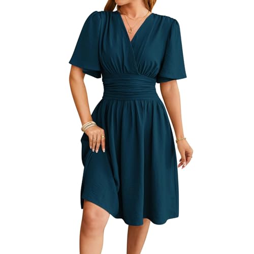 Mini robe d'été fluide à manches courtes et taille haute ajustable