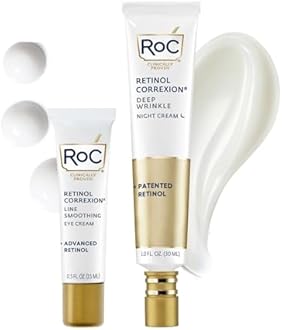 RoC Retinol Correxion Value Set Duo, Deep Wrinkle Anti-Aging Night Face Cream + Under Eye Cream for Dark Circles & Puffiness - Retinol Eye Care