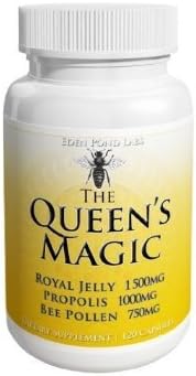 Eden Pond Queen's Magic Bee Pollen (Royal Jelly 1500mg, Propolis 1000mg, Beepollen 750mg) in 3 Daily Capsules, 120 Count