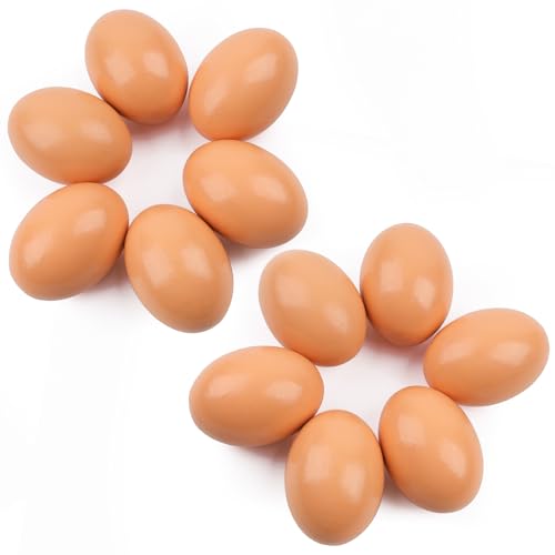 YunKo 12PCS Wooden Easter Eggs Fake Easter Eggs for Craft Nest Egg Brown Wooden Egg for Laying Chickens