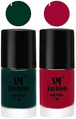 Image of Long Lasting Nail Polish | Nail Paint Combo 7 ml Each) - Set of 2 Dark Green-Pure Wine