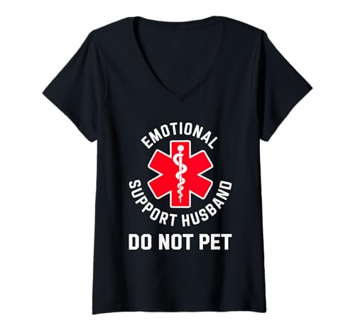 Mujer Emotional Support Husband Humor Médico Camiseta Cuello V