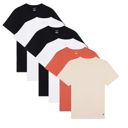 WP West Path Men's 100% Organic Cotton T-Shirt - Fair Trade Certified Shirts for Men - Men's Plain Color Cotton Tees (6 Pack, Large, 2Black/2White/1Orange/1Beige)