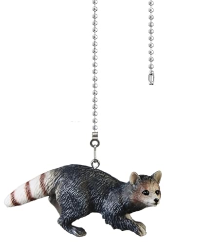 Image of 12 inch Easy-Install Ceiling Fan Pull Chain Set with Decorative Pendant - Extender & Ball Chain Connector for Light Pull Chains, Ceiling Fan Hanging Ornament Accessories (Raccoon)