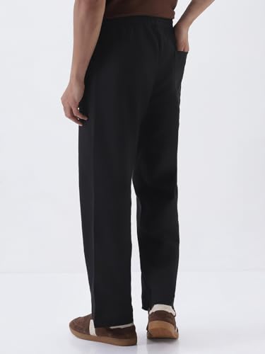 Image of Urbano Fashion Men's Loose Fit Solid Linen Blend Trousers Non-Stretchable