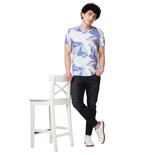 Image of Spykar Men's Slim Fit Round Neck Half Sleeve Printed Casual T-Shirt