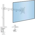 Mount-It! Single Monitor Arm 17" to 32", Full Motion Adjustment with Tilt, Rotation, Swivel, Height Adjustment Along Pole, Clamp or Grommet Mounting, Monitor Desk Mount VESA 75x75 and 100x100, White