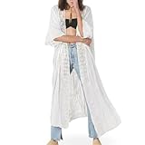 Lifetooler Kimono Femme Plage, Robe de Plage Longue, Cache Maillot de Bain Respirante Tunique Plage Large Cardigan Fluide pour Vacances Ete (Blanc)
