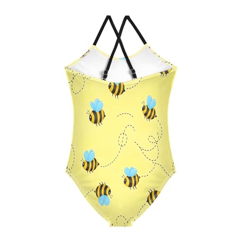 Girls Swimming Suits Beach Swimsuit Girls 3-10 Y with Adjustable Shoulder Strap, Cute Cartoon Bees Yellow2