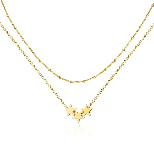 Image of Jenosy Dainty Star Necklace for Women Personalised Pentagram Pendant Necklace 18K Gold Plated Necklace Adjustable Choker Necklace Gold Layered Star locket Necklace Trendy Party Jewellery Gift