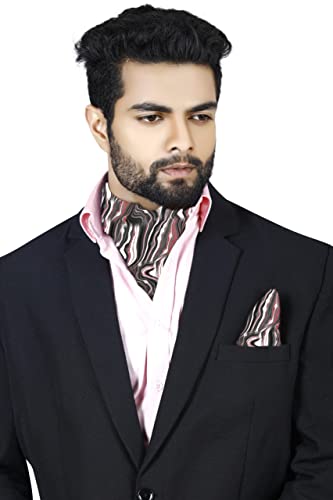 Image of BLACKSMITH Jacquard Microfiber Neckwear Ascot and Matching Pocket Square Set for Men
