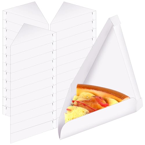Tioncy 100 Pcs Pizza Slice Box 9.65 x 7.28 x 1.77 Inch Bulk Disposable Single Slice Wedge Tray Paperboard Triangle Pizza Container Boxes Holder Container for Birthday (White)