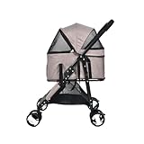 サンパーシー 折りたたみ式ペットカート 分離型 取り外し可能 キャリーバッグ 後輪ロック機能 耐荷重15kg (ベージュ)