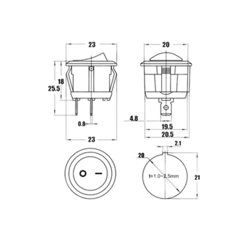 Interruptor basculante redondo KCD1-105 de 220V CA 250V 6A para proyectos de electrónica 6