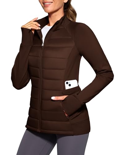 G Gradual Women's Running Fleece Lined Jackets 6 Pockets Lightweight Water Resistant Puffer Jacket for Hiking Travel