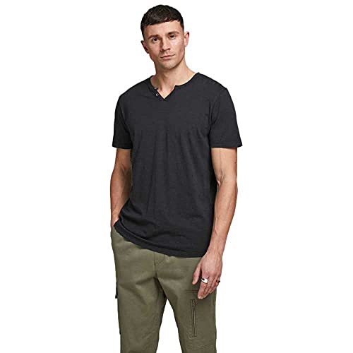 JACK & JONES Jjesplit Neck camiseta SS Camiseta, Negro/Ajuste Slim, S Hombres