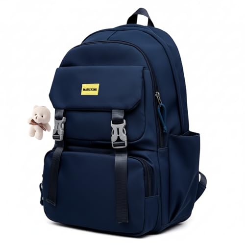 Mochila Bolsa Impermeável Jovem Escolar Elegante Academia Faculdade Viagem Trabalho Treino Unissex Leve Casual Fashion Unissex (Azul Marinho)
