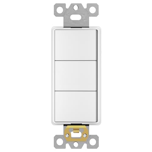 ENERLITES Triple Paddle Rocker Combination Decorator Switch, Ground terminal, Clamp-Type Back Insert Wiring, Copper Only, Single Pole, Residential Grade, 15A 120V-277V, 62755-W, White by ENERLITES - Used condition - US$8.29
