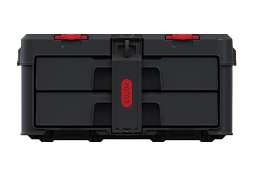 Keter Stack n' Roll Modular DIY 2 Drawer Tool Storage Box, Stackable, Lightweight, Durable, Water Resistant, Black