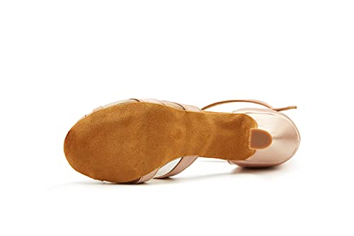 Jznxdanza Professional Latin Dance Shoes Satin Salsa Dancer Shoes Ballroom Tango Dancing Shoes Z02 For Women With 2.4" Heel(Nude-2.4" Heel,8) #TOP3