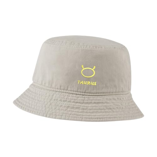 LexiuYibai Bucket Hat for Men Women Taurus Sign Embroidered Washed Cotton Unisex Bucket Hats (Beige)