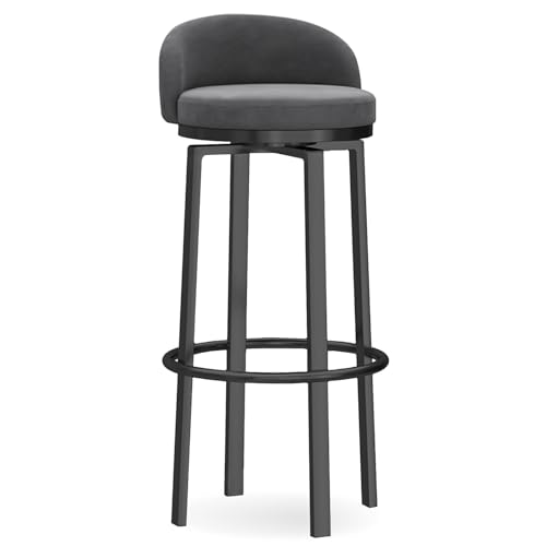 Juego de 4 taburetes de bar giratorios, sillas tapizadas con respaldo para cocina o bar en casa, construcción duradera con elegantes patas negras