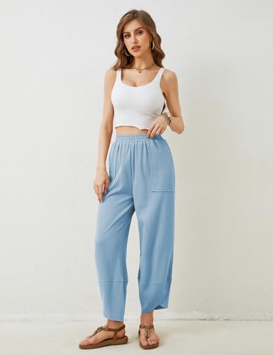 Image of Xiaoxuemeng Womens Baggy Wide Leg Pants Casual Elastic Waisted Palazzo Harem Pants with Pockets