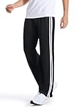 Tallemon Men's 36' Tall Inseam Track Pants Warm-up Sweatpants Open Hem Tracksuit Bottoms for Athletic Fitness, Black/White, L