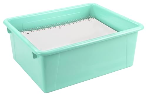 Bac de rangement format lettre bleu pour organiser les documents d'école