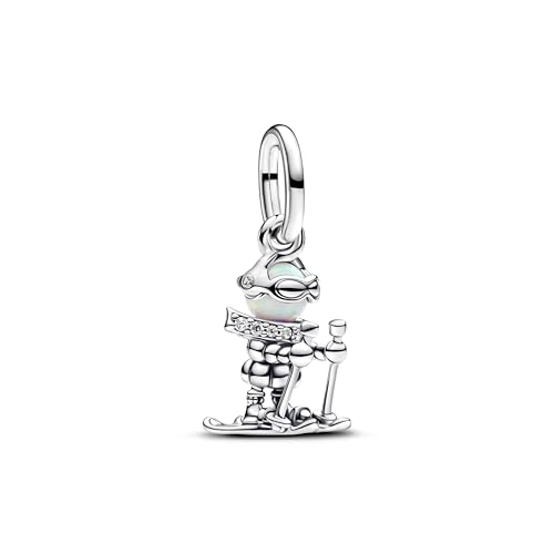 PANDORA Moments 793514C01 - Colgante de esquiador de plata de ley con circonitas, compatible con pulseras Moments y ME, Weiß, Plata de ley, Circonita cúbica