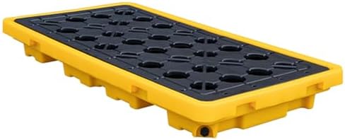 Drum Containment Spill Pallet, Spill Containment Platform Yellow and Black Polyethylene Pallets, Detachable Plastic Platform, Modular Factory Garage Leakproof Tray, Anti-Slip Storage Stack