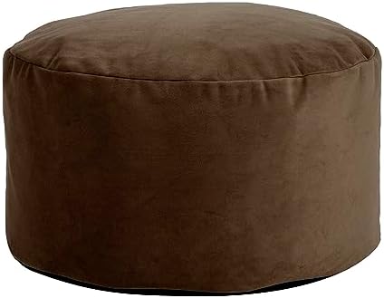 Howard Elliott Round Pouf Ottoman Foot Rest With Cover, Round Stuffed Filled Foot Stool, Fluffy Comfortable Soft Seating for Living Room & Bedroom, 22 x 22 x 12 Inch, Bella Chocolate