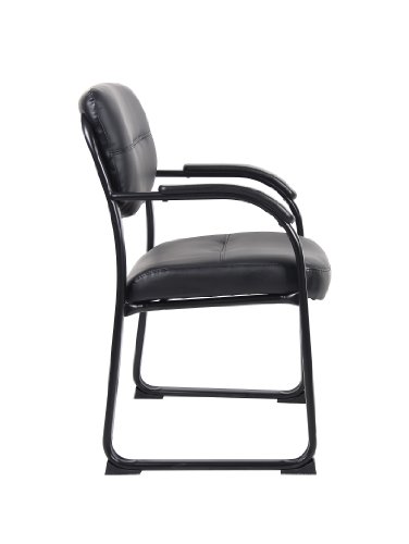 Boss Office Products Leather Sled Base Side Chair with Arms in Black - Thumbnail 6