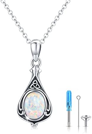 Cremation Jewelry for Ashes for Women, Opal Urn Necklaces for Ashes for Women Celtic Knot Ashes Necklace S925 Sterling Silver Teardrop Necklace for Human Keepsake Dad Mom Memorial Jewelry Gifts