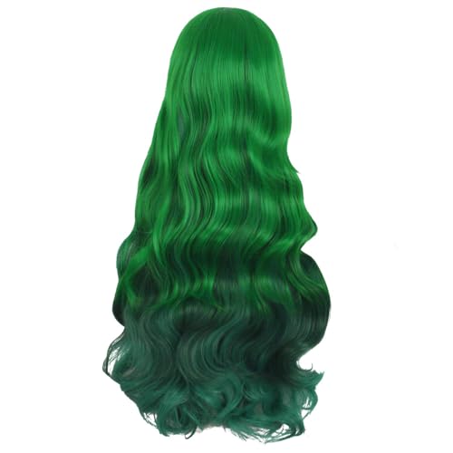 MapofBeauty 28 Inch/70 cm Beautiful Long Wavy Harajuku Style Cosplay Side Bangs Wigs (Lake Green/Grass Green)