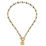 Collar con dije de letra inicial de cadena gruesa para mujer, collar con nombre personalizado del alfabeto