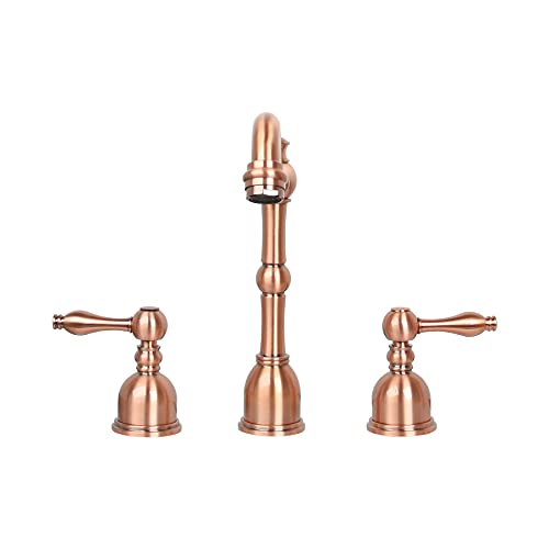 3 Hole 8 Inch Two-Handle Solid Brass Widespread Bathroom Sink Faucet - Akicon (Copper) #TOP26